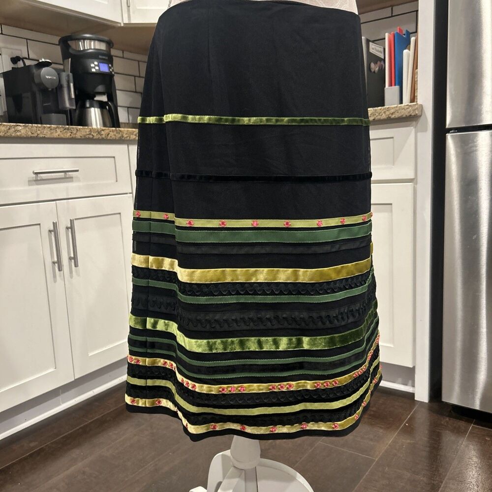 Vintage Deadstock Dana Buchman Festive Black Lined Skirt  Mesh Ribbon Trim sz 12